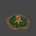 Yellow Spotted Monster With Single Green Eye Red Spiked Top Octopus Tentacles On Green Grass