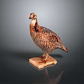 Flying Animal Quail With Striped Feathers Standing On Wooden Base Against Dark Background