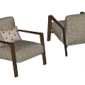 Linen Fabric Dining Chairs With Wooden Armrests And Decorative Pillow