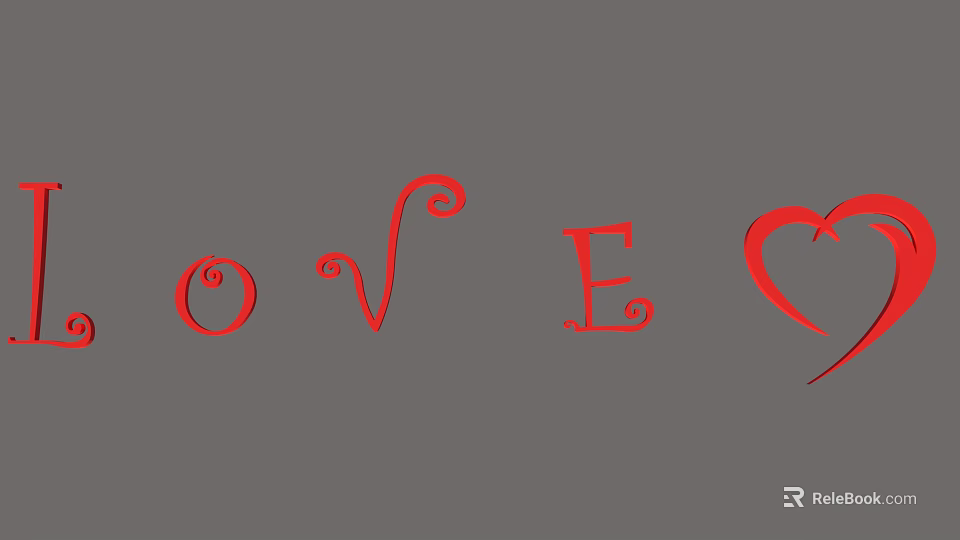 Decorative Wall Decor with Red Letters and Heart Shape Design Elements 3d model 