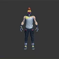 Game Movie Character Featuring Golden Hairstyle Goggles Sleeveless Blue White Top Black Pants Pink Accents 3d model
