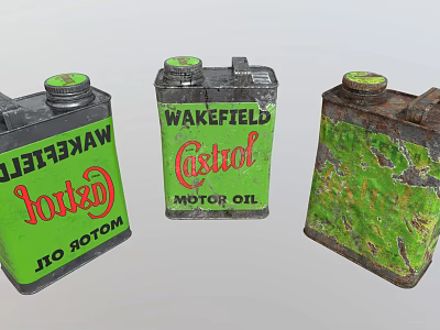Industrial Equipment Vintage Motor Oil Cans Castrol Wakefield Brand Green Black Rustic Design 3d model