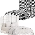 Scalloped Velvet Double Bed Gray and Pink Headboard Design With Pillows and Blankets Bedroom Interior