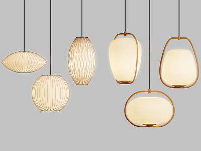 Modern Elegant Pendant Lights with Various Designs Different Shapes and Textured Shades 3d model