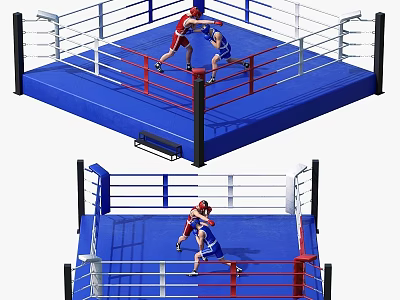 Intense Boxing Match Between Two Boxers In Red And Blue Outfits Inside Ring 3d model