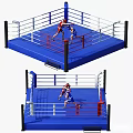Intense Boxing Match Between Two Boxers In Red And Blue Outfits Inside Ring