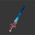Fantasy Glowing Sword with Blue Blade Red Decorative Hilt Crystal Accents and Shiny Finish