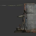 Detailed Small Old House Model Featuring Red Brick Roof Green Tiles Wheel Steps And Bucket