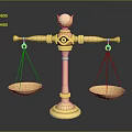 Golden Balance Scale With Classical Top Ornament And Balanced Decorative Design