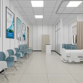 Hospital Waiting Area With Blue Chairs White Walls And Medical Posters