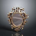 Ornate Golden Oval Mirror With Intricate Carved Frame And Floral Details