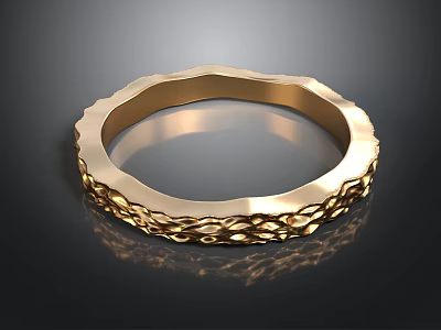 Golden Textured Ring With Carved Pattern And Metal Surface For Daily Use 3d model