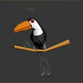 Low Poly Style Toucan with Vibrant Orange Yellow Beak and Dark Body on Gray Background
