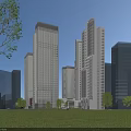Modern Tall Office Building With Glass Facade Surrounded By Green Lawn And Trees