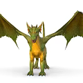 Detailed Mythical Green and Yellow Dragon Standing with Spread Wings