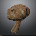 Detailed Mushroom Plant With Textured Brown Red Cap And Long Stem