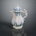 Blue And White Ceramic Teapot With Decorative Patterns Lid And Dragon Shaped Handle 3d model