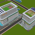 Modern Sustainable Office Building Design With Glass Curtain Wall And Rooftop Solar Panels