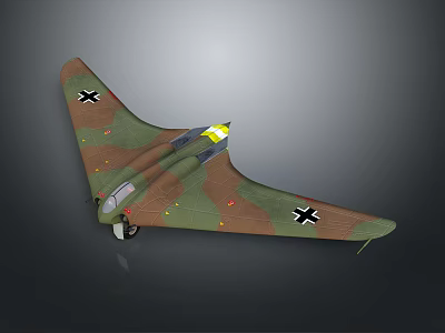 Camouflage Painted Airplane Model With Cross Insignia And Unique Wing Design 3d model