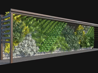 Natural Living Plant Wall With Wooden Frame And Stone Background Greenery Design 3d model