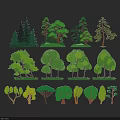 Various Cartoon Style Green Trees With Different Shapes And Sizes 3d model