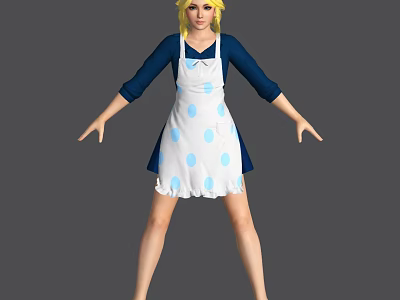 Animated Blonde Female Game Movie Character With Blue Top And White Polka Dot Apron 3d model
