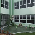 Residential Courtyard Garden Landscape With Lush Green Lawn Winding Stone Pathways Trees And Wooden Platform