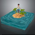 Small Island With Palm Trees And Person Surrounded By Blue Water