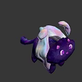 Purple Starry Cat Like Game Movie Character With Glowing Eyes And White Ribbon Wings