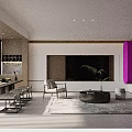 Modern Living and Dining Room Interior Design With Fireplace Oval Mirror And Wooden Partition