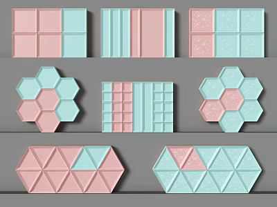 Decorative Pastel Colored Tiles Hexagons Squares And Diamond Shapes For Modern Interior Design 3d model