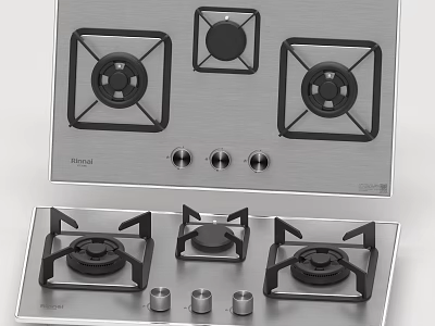 Rinnai Stainless Steel Gas Stove With Three Burners And Control Knobs For Kitchen 3d model