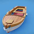 Wooden Boat Displaying Wooden Deck Red Seats White Hull And Fine Details