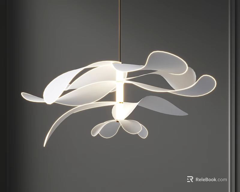 Modern White Chandelier with Unique Leaf Shaped Design in Minimalist Setting 3d model 