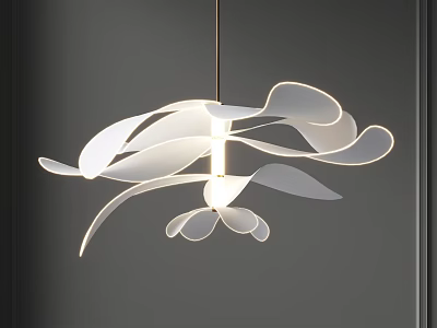 Modern White Chandelier with Unique Leaf Shaped Design in Minimalist Setting 3d model