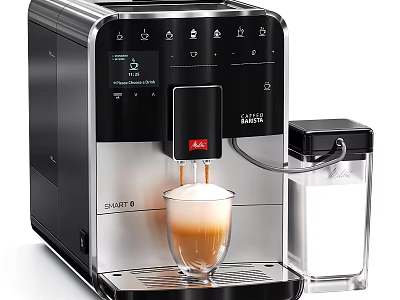 Modern Automatic Coffee Machine Making Espresso Latte With Smart Display And Milk Container 3d model