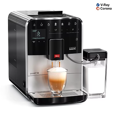 Modern Automatic Coffee Machine Making Espresso Latte With Smart Display And Milk Container 3d model