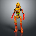 Futuristic Yellow Humanoid Robot With Mechanical Armor And Orange Red Accents