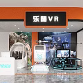 Interactive VR Experience Center With Dinosaur Theme Background VR Helmet And Gaming Equipment 3d model