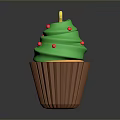 Christmas Cupcake With Green Frosting Yellow Star Topping Red Sprinkles And Brown Paper Cup