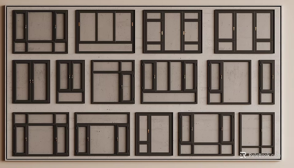Various Modern Casement Windows With Black Frames Display Multiple Design Styles 3d model 