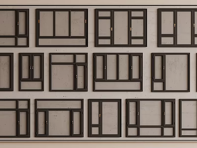 Various Modern Casement Windows With Black Frames Display Multiple Design Styles 3d model