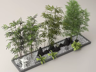 Bamboo in Traditional Chinese Garden Landscape With Rocks and Plants 3d model