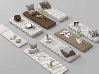 Various Stylish Sofa Bed Designs With Decorative Pillows Small Plants And Books 3d model