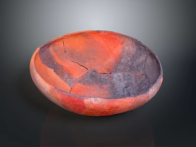 Handcrafted Bowl Shaped Sculpture With Orange Red And Dark Purple Cracked Surface 3d model