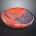 Handcrafted Bowl Shaped Sculpture With Orange Red And Dark Purple Cracked Surface