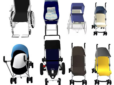 Assorted Wheelchairs And Strollers With Various Designs Colors And Styles 3d model