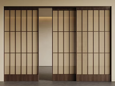 Minimalist Sliding Doors With Wooden Frames And Translucent Panels In Modern Interior 3d model