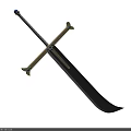 Decorative Medieval Sword With Golden Hilt Guard And Gemstone Accents And Sharp Black Blade Design