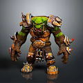 Green Skinned Fantasy Orc Warrior In Spiked Armor With Orange Details